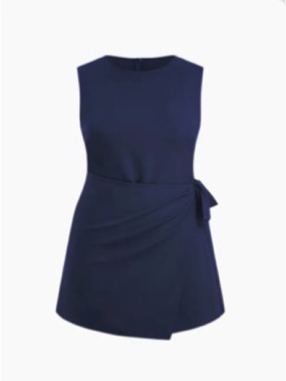 CIDER ROUND NECKLINE KNOTTED WRAP MINI DRESS